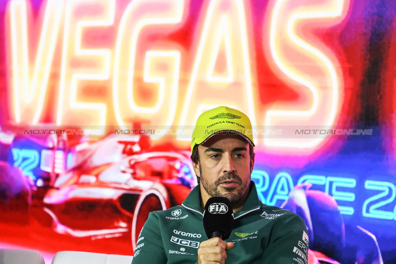 GP LAS VEGAS, Fernando Alonso (ESP) Aston Martin F1 Team in the FIA Press Conference.

15.11.2023. Formula 1 World Championship, Rd 22, Las Vegas Grand Prix, Las Vegas, Nevada, USA, Preparation Day.

- www.xpbimages.com, EMail: requests@xpbimages.com © Copyright: XPB Images