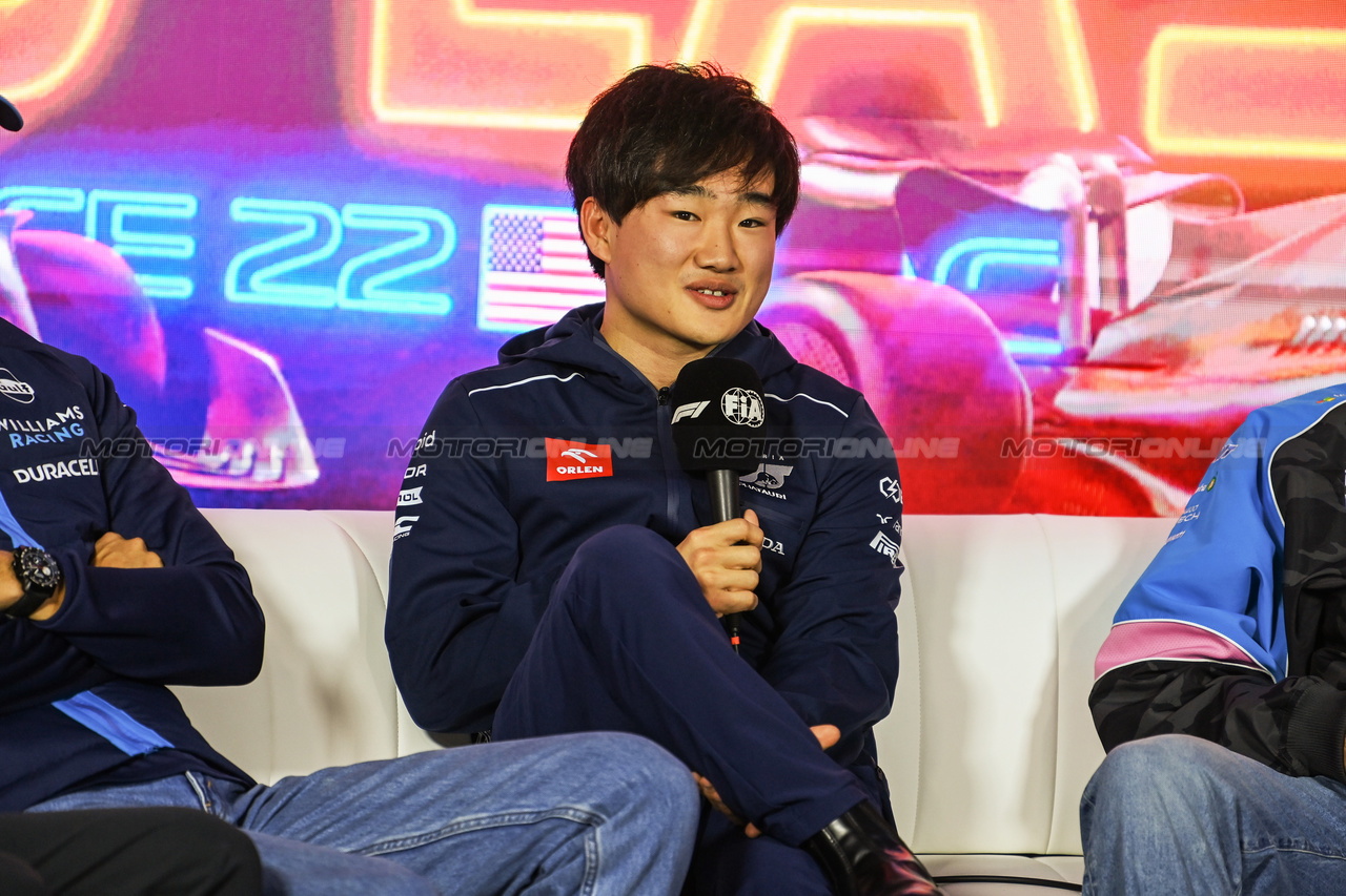 GP LAS VEGAS, Yuki Tsunoda (JPN) AlphaTauri in the FIA Press Conference.

15.11.2023. Formula 1 World Championship, Rd 22, Las Vegas Grand Prix, Las Vegas, Nevada, USA, Preparation Day.

- www.xpbimages.com, EMail: requests@xpbimages.com © Copyright: XPB Images
