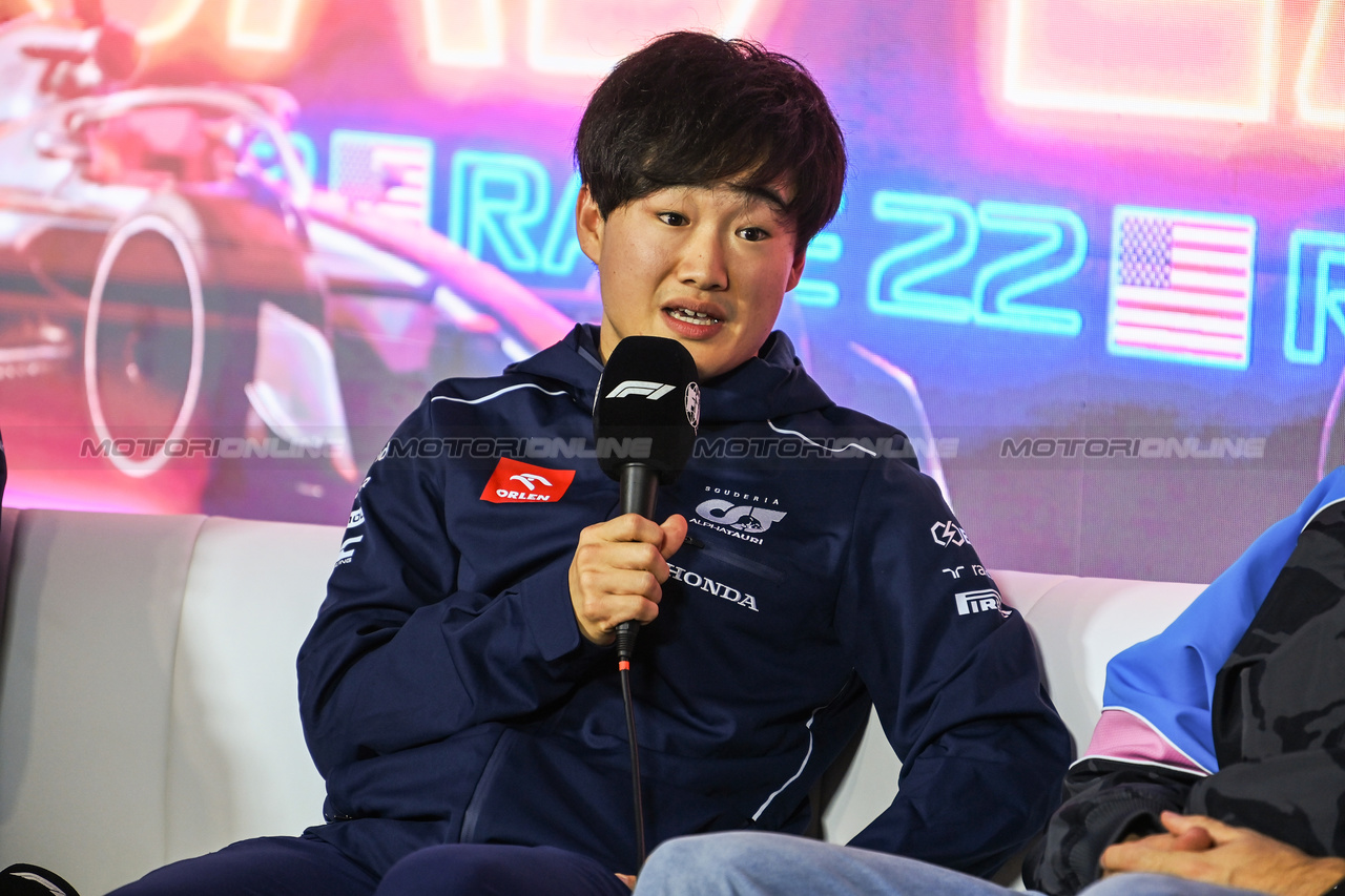 GP LAS VEGAS, Yuki Tsunoda (JPN) AlphaTauri in the FIA Press Conference.

15.11.2023. Formula 1 World Championship, Rd 22, Las Vegas Grand Prix, Las Vegas, Nevada, USA, Preparation Day.

- www.xpbimages.com, EMail: requests@xpbimages.com © Copyright: XPB Images