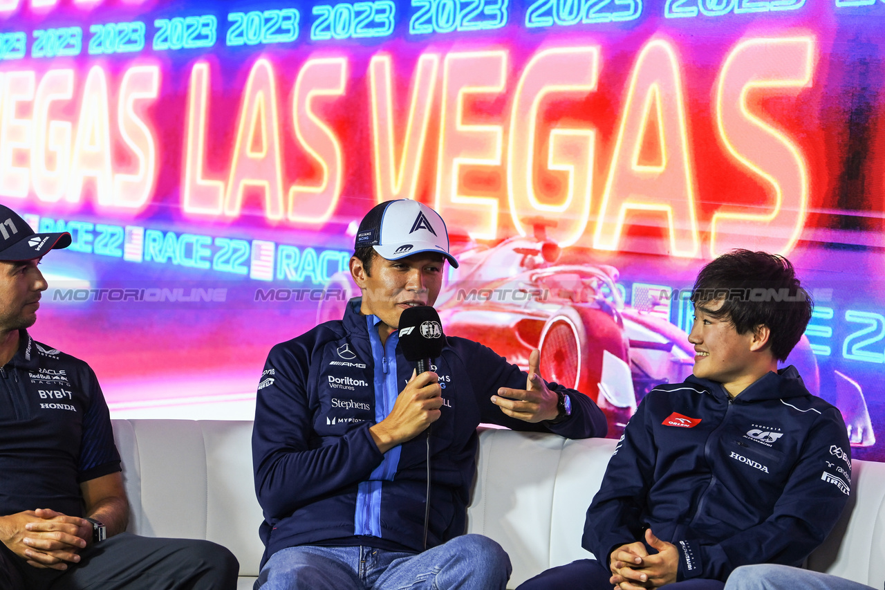 GP LAS VEGAS, Alexander Albon (THA) Williams Racing in the FIA Press Conference.

15.11.2023. Formula 1 World Championship, Rd 22, Las Vegas Grand Prix, Las Vegas, Nevada, USA, Preparation Day.

- www.xpbimages.com, EMail: requests@xpbimages.com © Copyright: XPB Images