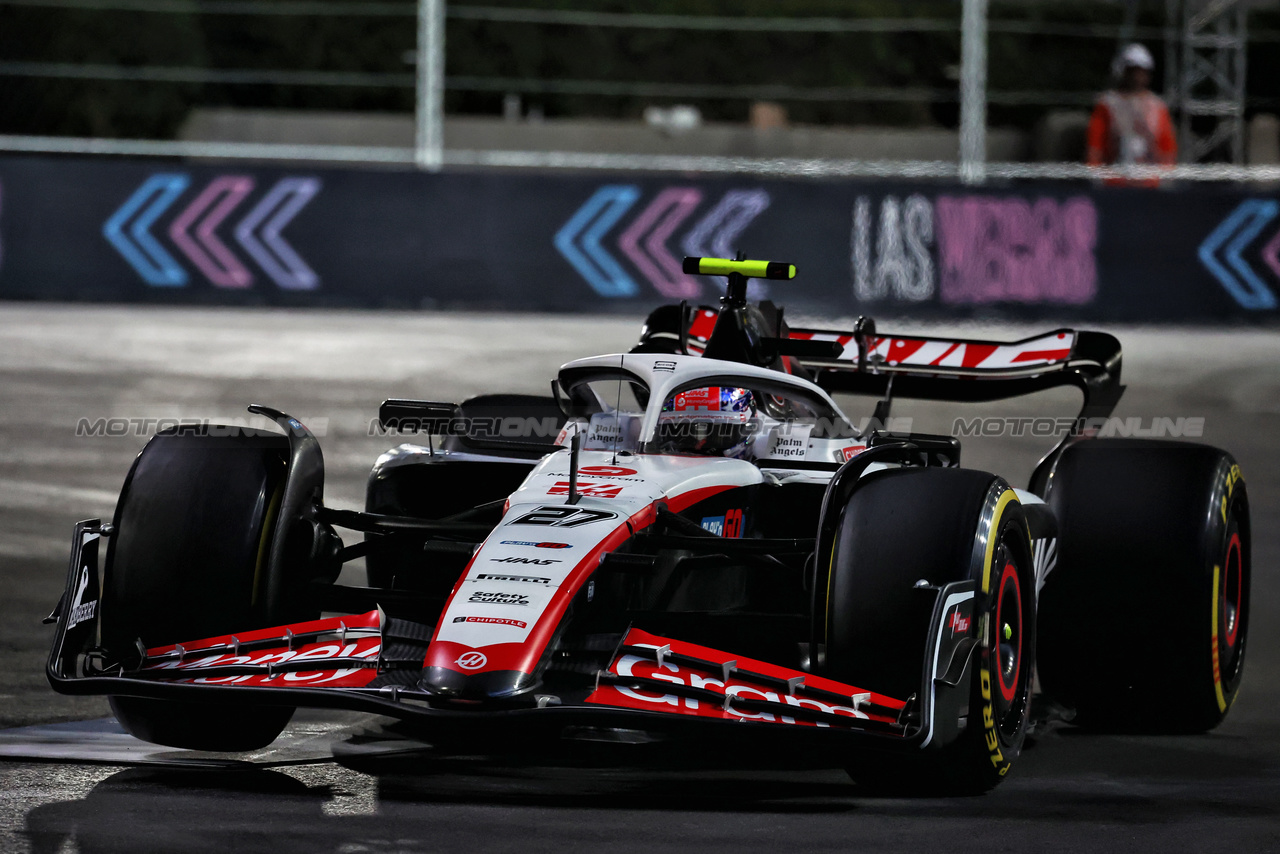 GP LAS VEGAS, Nico Hulkenberg (GER) Haas VF-23.

17.11.2023. Formula 1 World Championship, Rd 22, Las Vegas Grand Prix, Las Vegas, Nevada, USA, Qualifiche Day.

- www.xpbimages.com, EMail: requests@xpbimages.com © Copyright: Moy / XPB Images