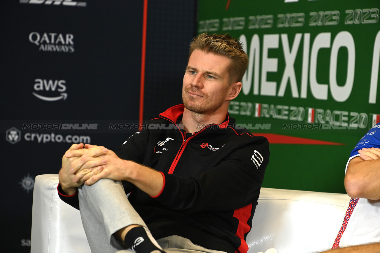 GP MESSICO, Nico Hulkenberg (GER) Haas F1 Team in the FIA Press Conference.

26.10.2023. Formula 1 World Championship, Rd 20, Mexican Grand Prix, Mexico City, Mexico, Preparation Day.

- www.xpbimages.com, EMail: requests@xpbimages.com © Copyright: XPB Images