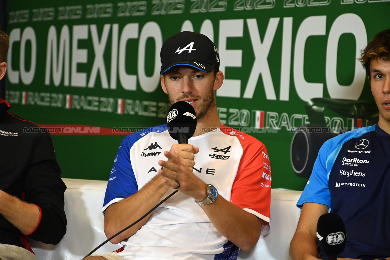 GP MESSICO, Pierre Gasly (FRA) Alpine F1 Team in the FIA Press Conference.

26.10.2023. Formula 1 World Championship, Rd 20, Mexican Grand Prix, Mexico City, Mexico, Preparation Day.

- www.xpbimages.com, EMail: requests@xpbimages.com © Copyright: XPB Images