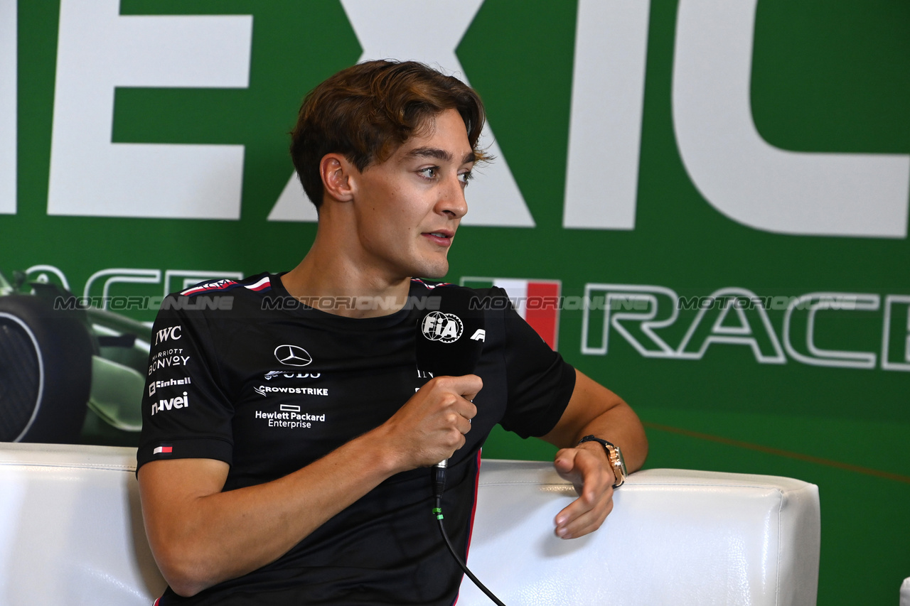 GP MESSICO, George Russell (GBR) Mercedes AMG F1 in the FIA Press Conference.

26.10.2023. Formula 1 World Championship, Rd 20, Mexican Grand Prix, Mexico City, Mexico, Preparation Day.

- www.xpbimages.com, EMail: requests@xpbimages.com © Copyright: XPB Images