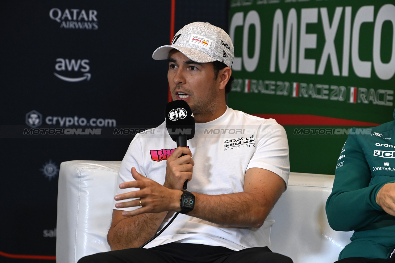 GP MESSICO, Sergio Perez (MEX) Red Bull Racing in the FIA Press Conference.

26.10.2023. Formula 1 World Championship, Rd 20, Mexican Grand Prix, Mexico City, Mexico, Preparation Day.

- www.xpbimages.com, EMail: requests@xpbimages.com © Copyright: XPB Images
