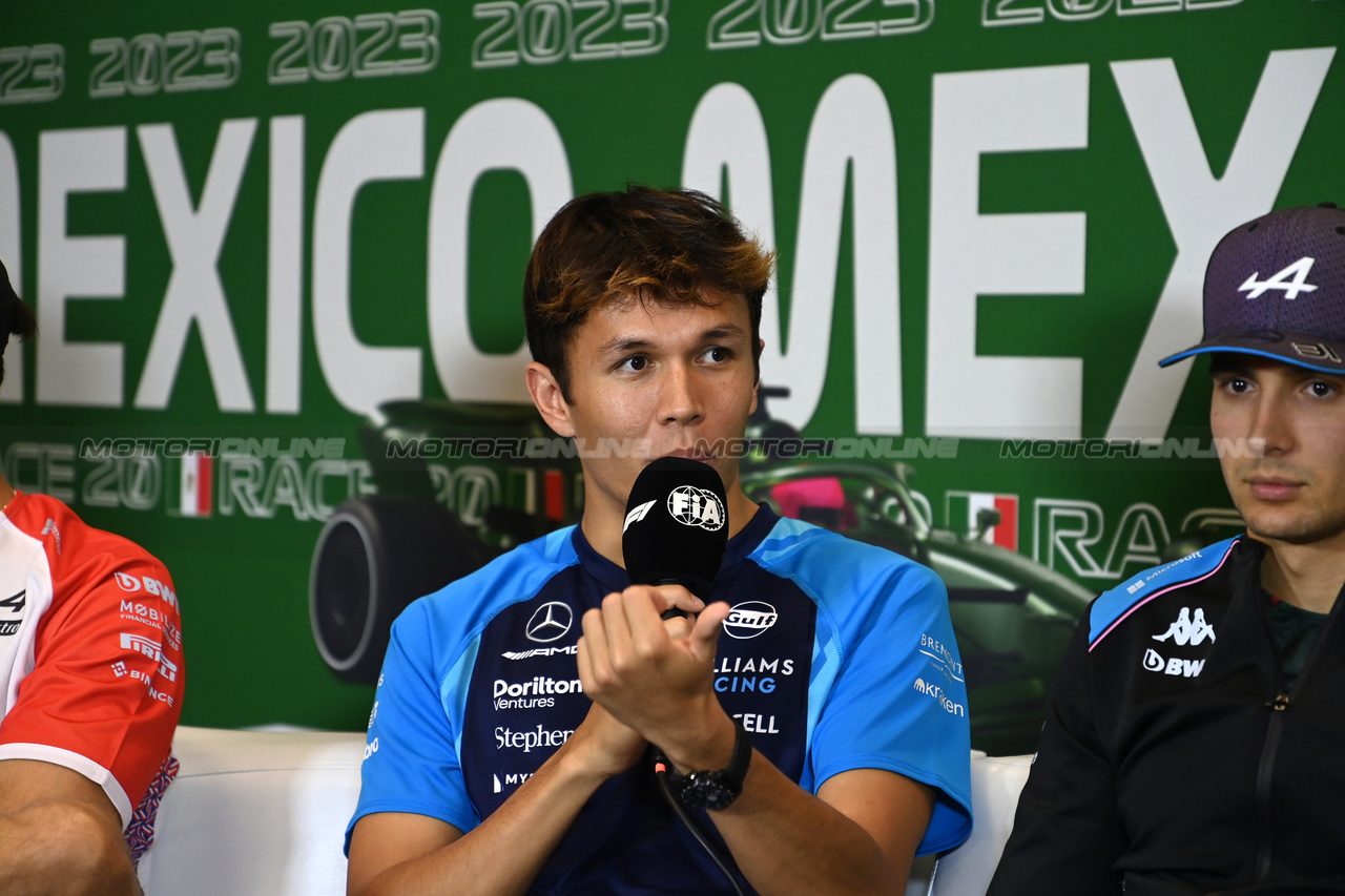 GP MESSICO, Alexander Albon (THA) Williams Racing in the FIA Press Conference.

26.10.2023. Formula 1 World Championship, Rd 20, Mexican Grand Prix, Mexico City, Mexico, Preparation Day.

- www.xpbimages.com, EMail: requests@xpbimages.com © Copyright: XPB Images