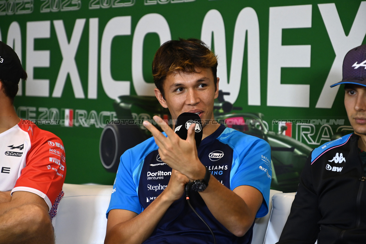 GP MESSICO, Alexander Albon (THA) Williams Racing in the FIA Press Conference.

26.10.2023. Formula 1 World Championship, Rd 20, Mexican Grand Prix, Mexico City, Mexico, Preparation Day.

- www.xpbimages.com, EMail: requests@xpbimages.com © Copyright: XPB Images
