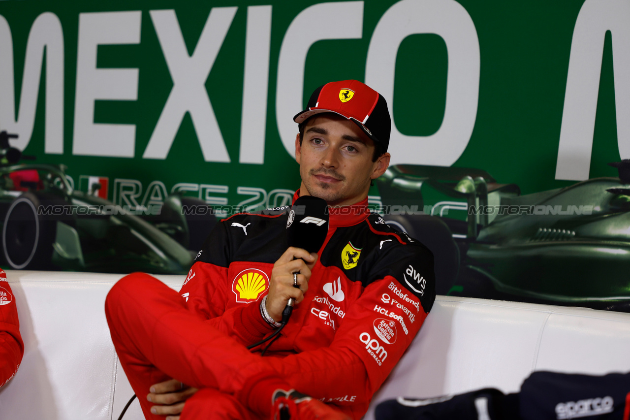 GP MESSICO, Pole man Charles Leclerc, Ferrari, in the post Qualifiche Press Conference
28.10.2023. Formula 1 World Championship, Rd 20, Mexican Grand Prix, Mexico City, Mexico, Qualifiche Day.
- www.xpbimages.com, EMail: requests@xpbimages.com © Copyright: XPB Images