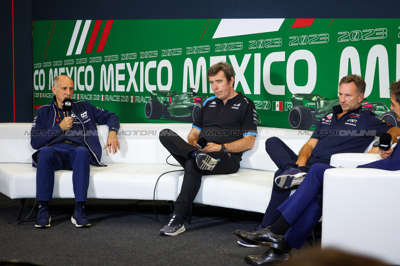GP MESSICO, (L to R): Franz Tost (AUT) AlphaTauri Team Principal; Bruno Famin (FRA) Alpine Motorsports Vice President; e Christian Horner (GBR) Red Bull Racing Team Principal, in the FIA Press Conference.

27.10.2023. Formula 1 World Championship, Rd 20, Mexican Grand Prix, Mexico City, Mexico, Practice Day.

- www.xpbimages.com, EMail: requests@xpbimages.com © Copyright: XPB Images