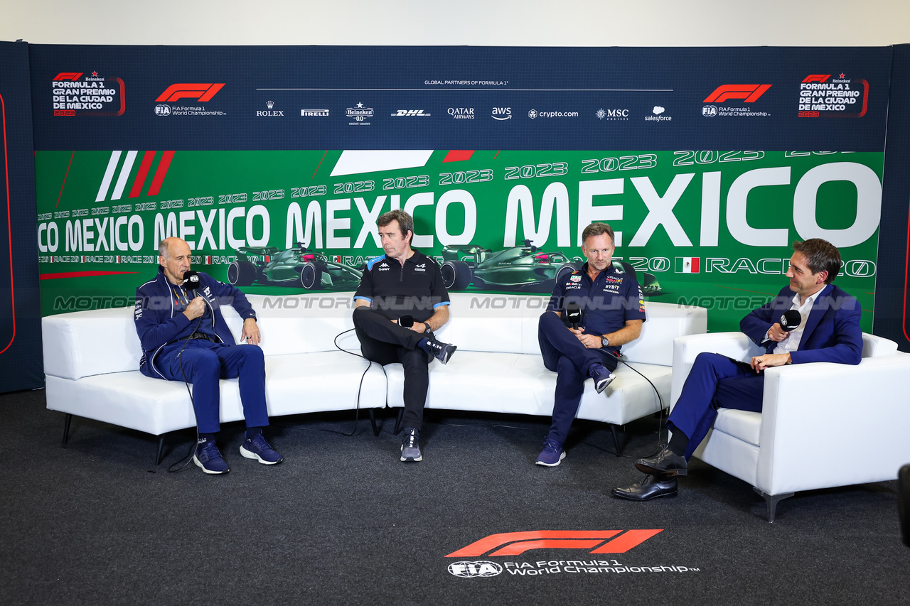 GP MESSICO, (L to R): Franz Tost (AUT) AlphaTauri Team Principal; Bruno Famin (FRA) Alpine Motorsports Vice President; e Christian Horner (GBR) Red Bull Racing Team Principal, in the FIA Press Conference.

27.10.2023. Formula 1 World Championship, Rd 20, Mexican Grand Prix, Mexico City, Mexico, Practice Day.

- www.xpbimages.com, EMail: requests@xpbimages.com © Copyright: XPB Images