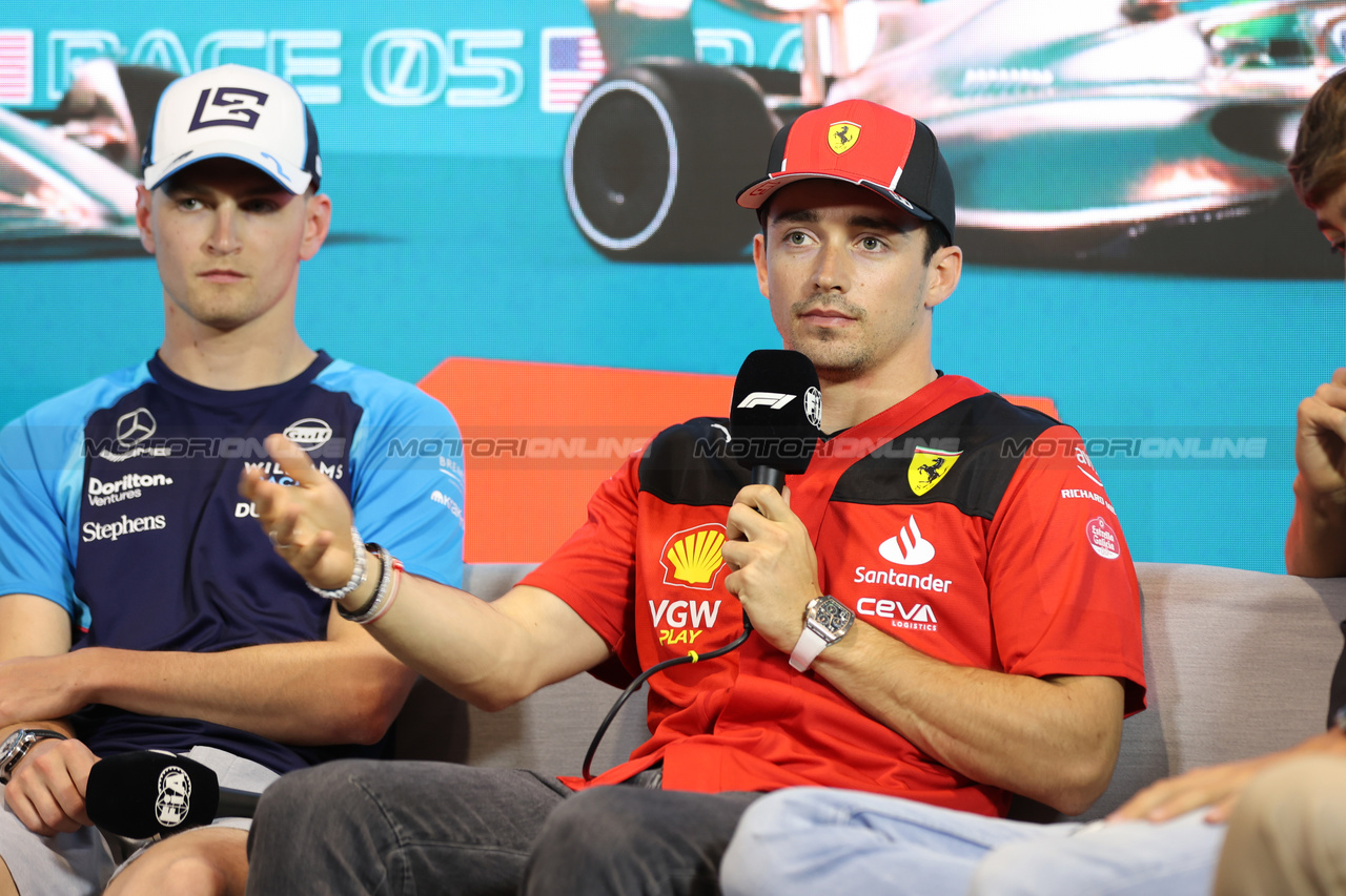 GP MIAMI, Charles Leclerc (MON) Ferrari in the FIA Press Conference.

04.05.2023. Formula 1 World Championship, Rd 5, Miami Grand Prix, Miami, Florida, USA, Preparation Day.

- www.xpbimages.com, EMail: requests@xpbimages.com ¬© Copyright: XPB Images
