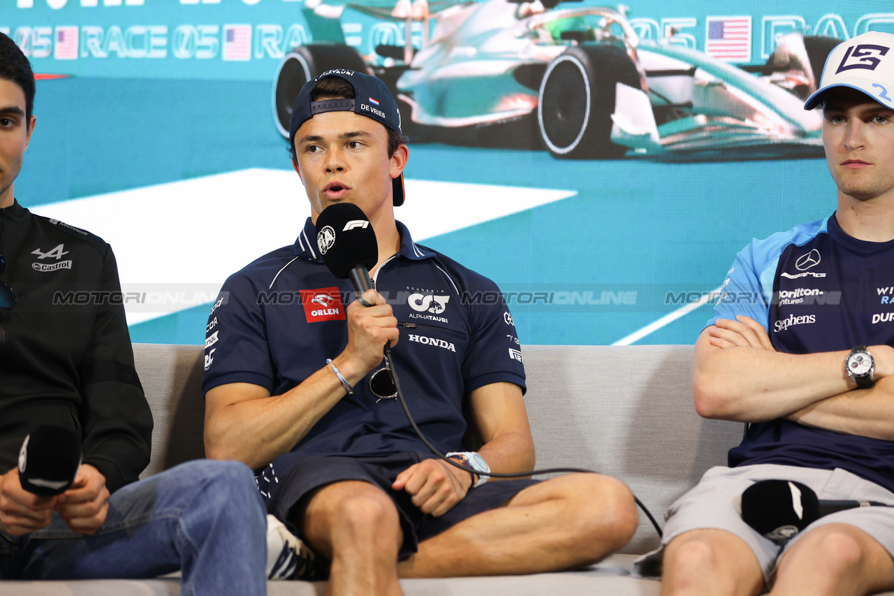 GP MIAMI, Nyck de Vries (NLD) AlphaTauri in the FIA Press Conference.

04.05.2023. Formula 1 World Championship, Rd 5, Miami Grand Prix, Miami, Florida, USA, Preparation Day.

- www.xpbimages.com, EMail: requests@xpbimages.com ¬© Copyright: XPB Images