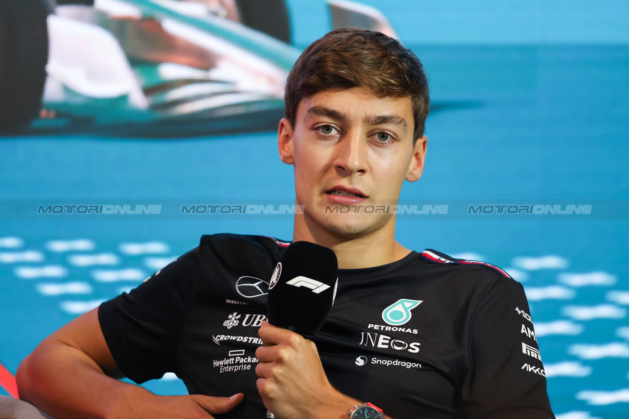 GP MIAMI, George Russell (GBR) Mercedes AMG F1 in the FIA Press Conference.

04.05.2023. Formula 1 World Championship, Rd 5, Miami Grand Prix, Miami, Florida, USA, Preparation Day.

- www.xpbimages.com, EMail: requests@xpbimages.com ¬© Copyright: XPB Images