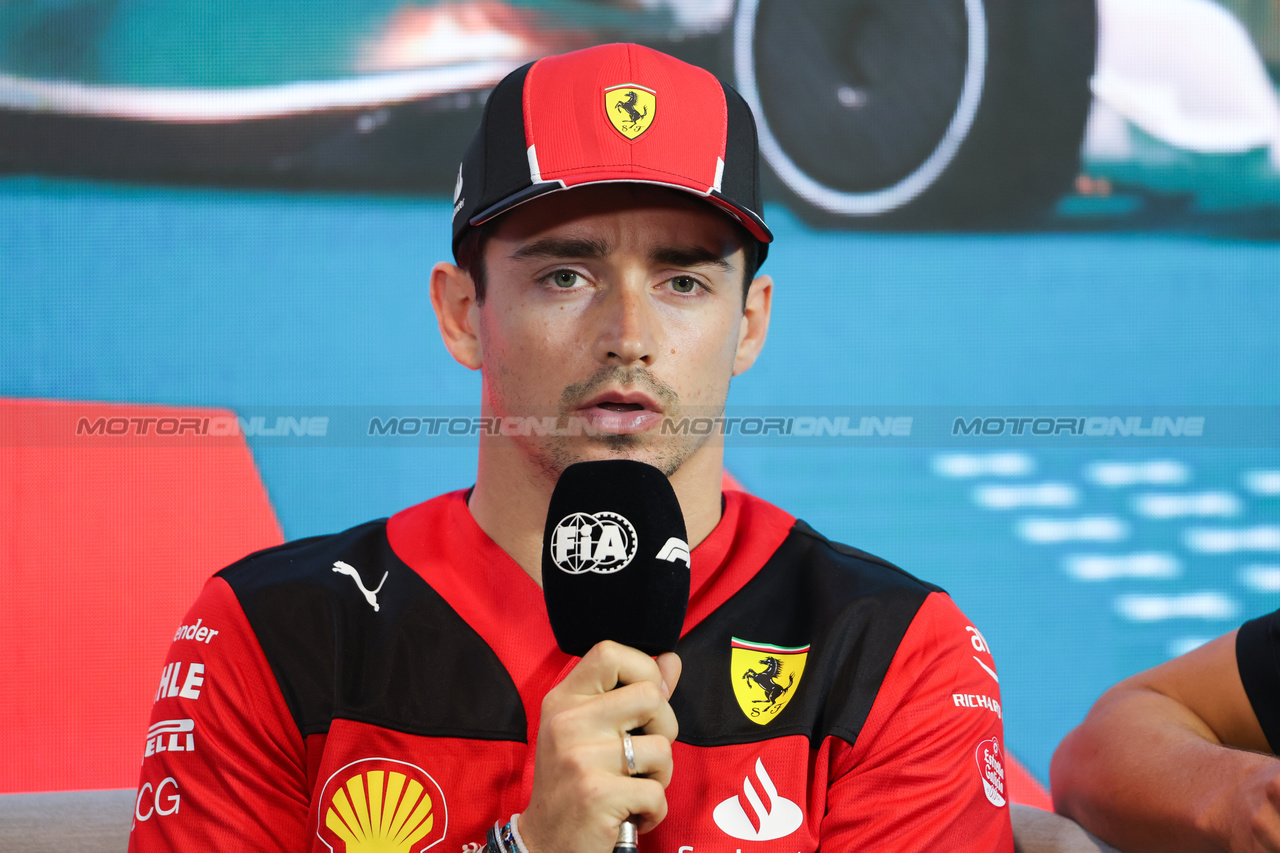 GP MIAMI, Charles Leclerc (MON) Ferrari in the FIA Press Conference.

04.05.2023. Formula 1 World Championship, Rd 5, Miami Grand Prix, Miami, Florida, USA, Preparation Day.

- www.xpbimages.com, EMail: requests@xpbimages.com ¬© Copyright: XPB Images