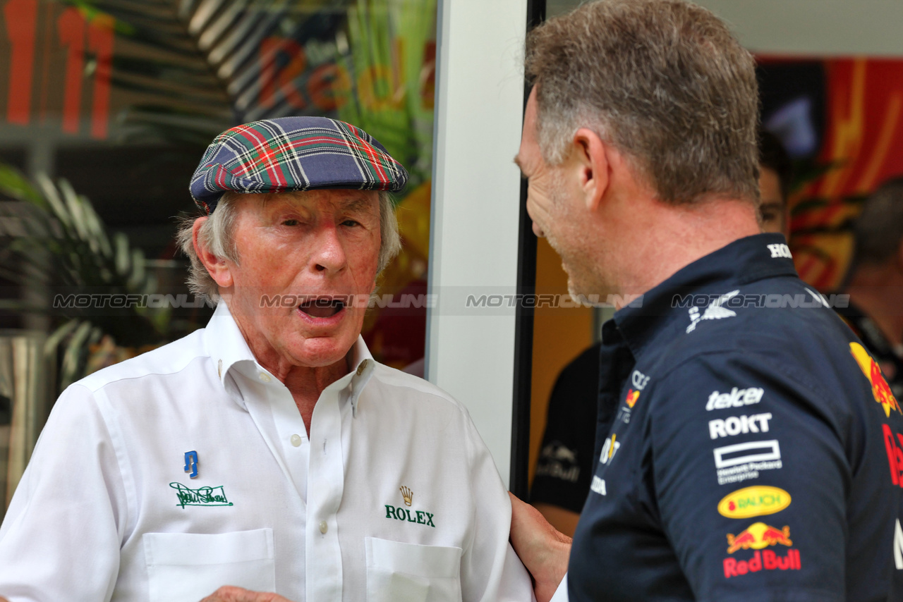 GP MIAMI, (L to R): Jackie Stewart (GBR) with Christian Horner (GBR) Red Bull Racing Team Principal.

06.05.2023. Formula 1 World Championship, Rd 5, Miami Grand Prix, Miami, Florida, USA, Qualifiche Day.

- www.xpbimages.com, EMail: requests@xpbimages.com ¬© Copyright: Moy / XPB Images