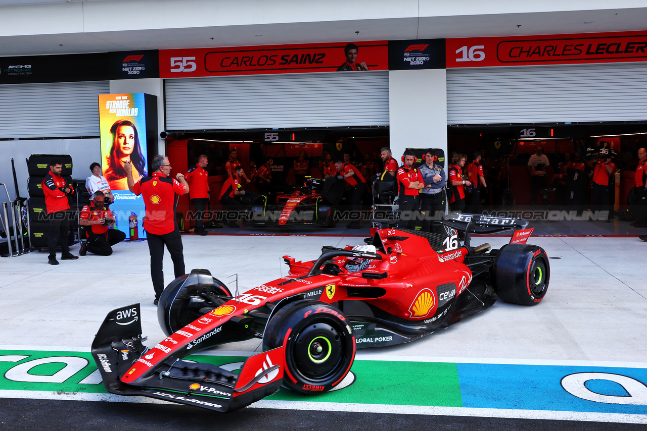 GP MIAMI, Charles Leclerc (MON) Ferrari SF-23 leaves the pits.

06.05.2023. Formula 1 World Championship, Rd 5, Miami Grand Prix, Miami, Florida, USA, Qualifiche Day.

- www.xpbimages.com, EMail: requests@xpbimages.com ¬© Copyright: Batchelor / XPB Images