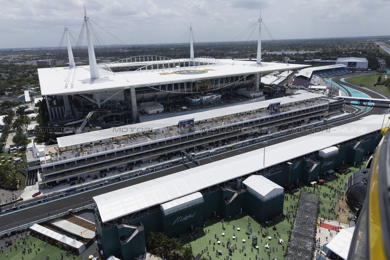 GP MIAMI, An aerial view of the circuit.

06.05.2023. Formula 1 World Championship, Rd 5, Miami Grand Prix, Miami, Florida, USA, Qualifiche Day.

- www.xpbimages.com, EMail: requests@xpbimages.com ¬© Copyright: XPB Images