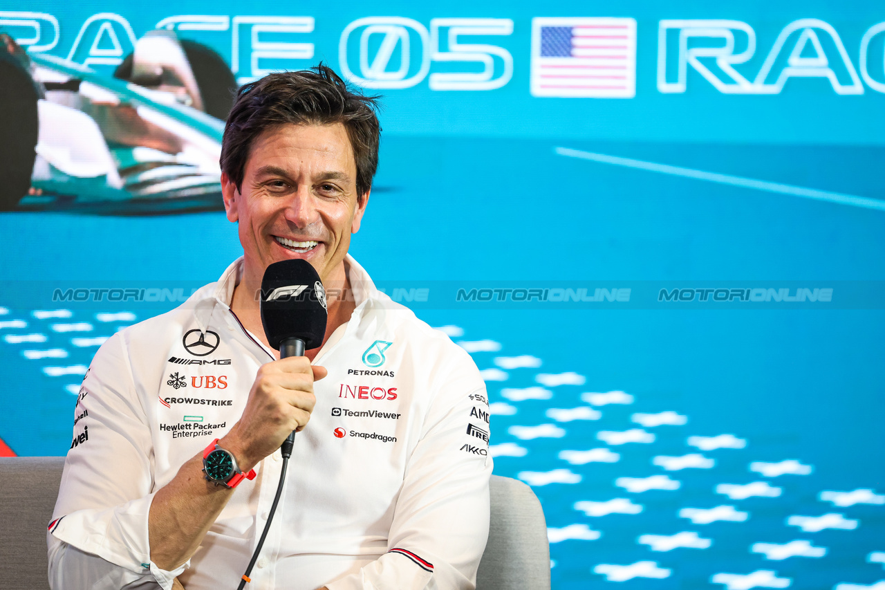 GP MIAMI, Toto Wolff (GER) Mercedes AMG F1 Shareholder e Executive Director in the FIA Press Conference.

05.05.2023. Formula 1 World Championship, Rd 5, Miami Grand Prix, Miami, Florida, USA, Practice Day.

- www.xpbimages.com, EMail: requests@xpbimages.com ¬© Copyright: XPB Images