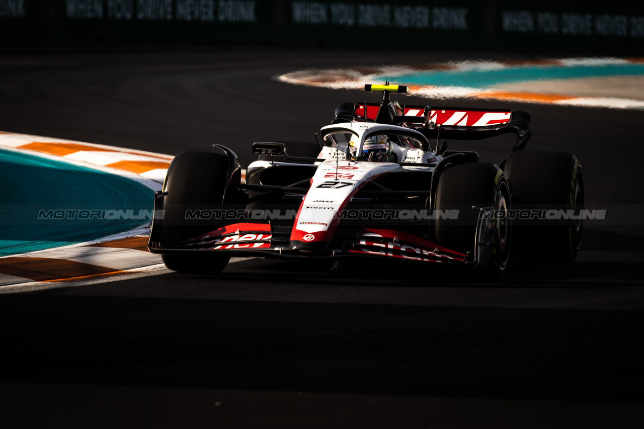 GP MIAMI, Nico Hulkenberg (GER) Haas VF-23.

05.05.2023. Formula 1 World Championship, Rd 5, Miami Grand Prix, Miami, Florida, USA, Practice Day.

- www.xpbimages.com, EMail: requests@xpbimages.com ¬© Copyright: Bearne / XPB Images
