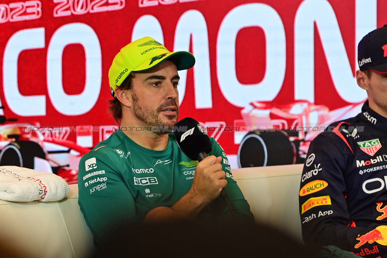 GP MONACO, Fernando Alonso (ESP) Aston Martin F1 Team in the post race FIA Press Conference.

28.05.2023. Formula 1 World Championship, Rd 7, Monaco Grand Prix, Monte Carlo, Monaco, Gara Day.

- www.xpbimages.com, EMail: requests@xpbimages.com ¬© Copyright: Moy / XPB Images