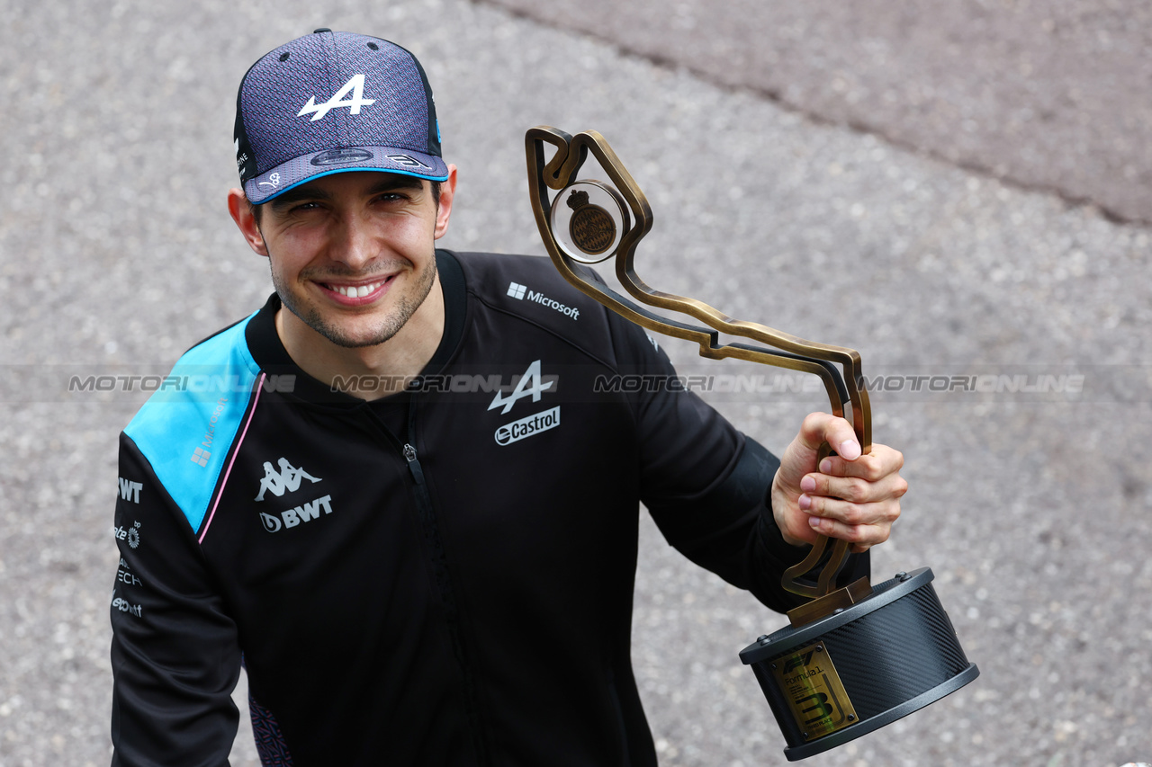GP MONACO, Esteban Ocon (FRA) Alpine F1 Team celebrates his third position.

28.05.2023. Formula 1 World Championship, Rd 7, Monaco Grand Prix, Monte Carlo, Monaco, Gara Day.

 - www.xpbimages.com, EMail: requests@xpbimages.com ¬© Copyright: Coates / XPB Images