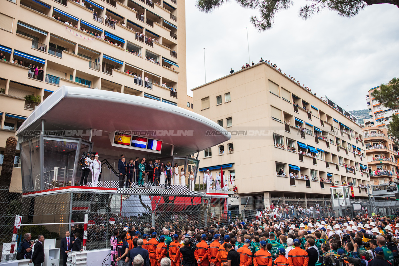 GP MONACO, The podium (L to R): Pierre Wache (FRA) Red Bull Racing Technical Director; Fernando Alonso (ESP) Aston Martin F1 Team, second; Max Verstappen (NLD) Red Bull Racing, vincitore; Esteban Ocon (FRA) Alpine F1 Team, third.

28.05.2023. Formula 1 World Championship, Rd 7, Monaco Grand Prix, Monte Carlo, Monaco, Gara Day.

- www.xpbimages.com, EMail: requests@xpbimages.com ¬© Copyright: Bearne / XPB Images