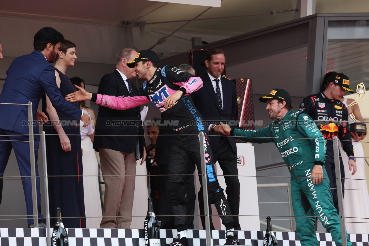 GP MONACO, Esteban Ocon (FRA) Alpine F1 Team celebrates his third position on the podium.

28.05.2023. Formula 1 World Championship, Rd 7, Monaco Grand Prix, Monte Carlo, Monaco, Gara Day.

- www.xpbimages.com, EMail: requests@xpbimages.com ¬© Copyright: Bearne / XPB Images