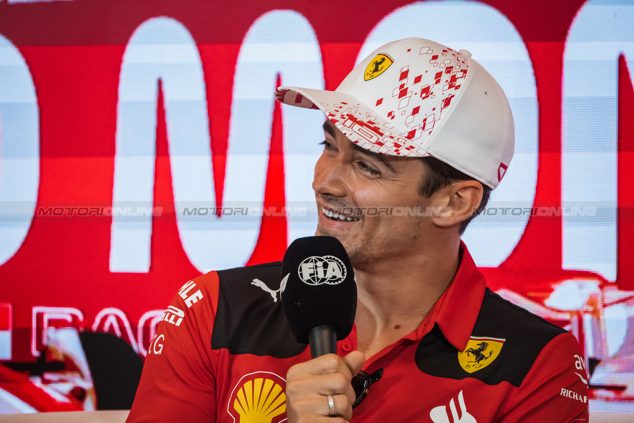 GP MONACO, Charles Leclerc (MON) Ferrari in the FIA Press Conference.

25.05.2023. Formula 1 World Championship, Rd 7, Monaco Grand Prix, Monte Carlo, Monaco, Preparation Day.

- www.xpbimages.com, EMail: requests@xpbimages.com ¬© Copyright: Bearne / XPB Images
