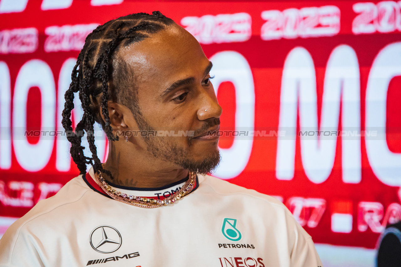 GP MONACO, Lewis Hamilton (GBR) Mercedes AMG F1 in the FIA Press Conference.

25.05.2023. Formula 1 World Championship, Rd 7, Monaco Grand Prix, Monte Carlo, Monaco, Preparation Day.

- www.xpbimages.com, EMail: requests@xpbimages.com ¬© Copyright: Bearne / XPB Images