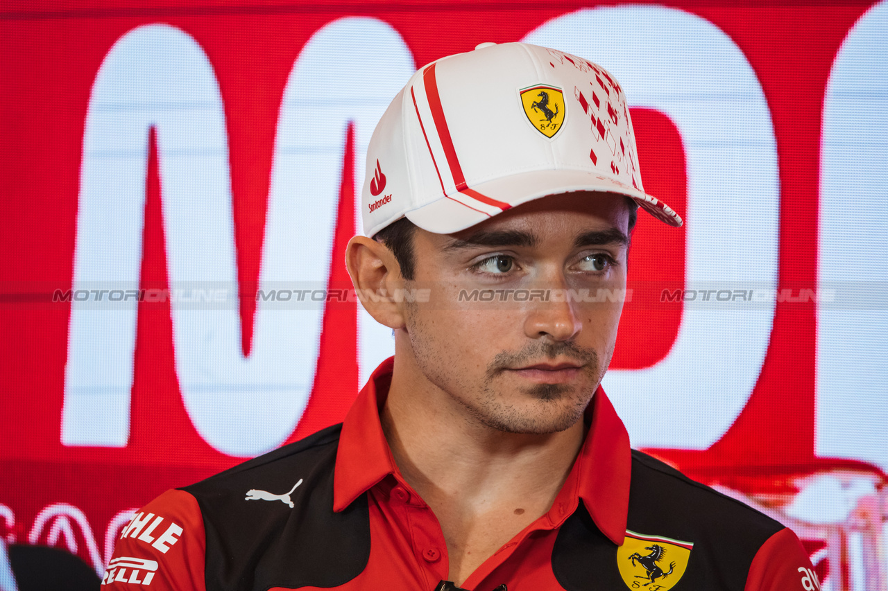 GP MONACO, Charles Leclerc (MON) Ferrari in the FIA Press Conference.

25.05.2023. Formula 1 World Championship, Rd 7, Monaco Grand Prix, Monte Carlo, Monaco, Preparation Day.

- www.xpbimages.com, EMail: requests@xpbimages.com ¬© Copyright: Bearne / XPB Images
