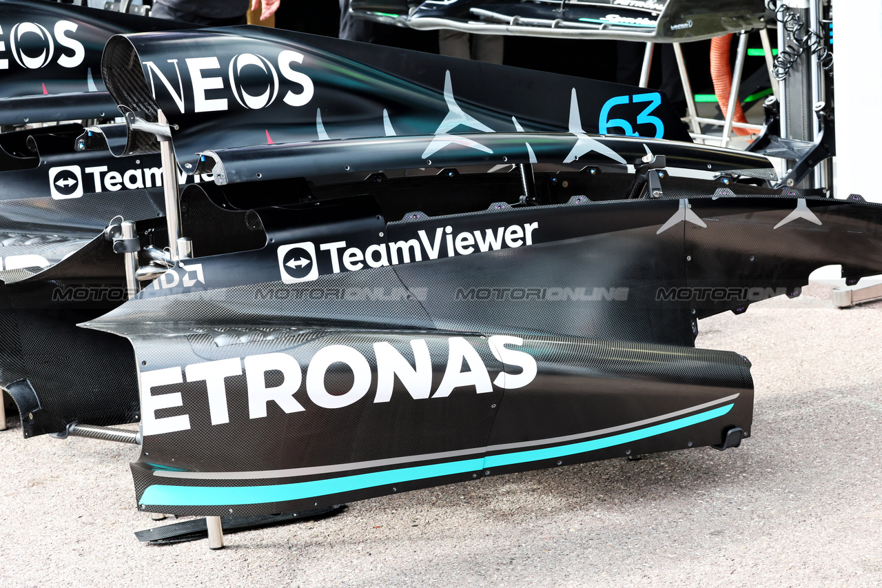 GP MONACO, Mercedes AMG F1 W14 sidepod detail.

25.05.2023. Formula 1 World Championship, Rd 7, Monaco Grand Prix, Monte Carlo, Monaco, Preparation Day.

- www.xpbimages.com, EMail: requests@xpbimages.com ¬© Copyright: Batchelor / XPB Images