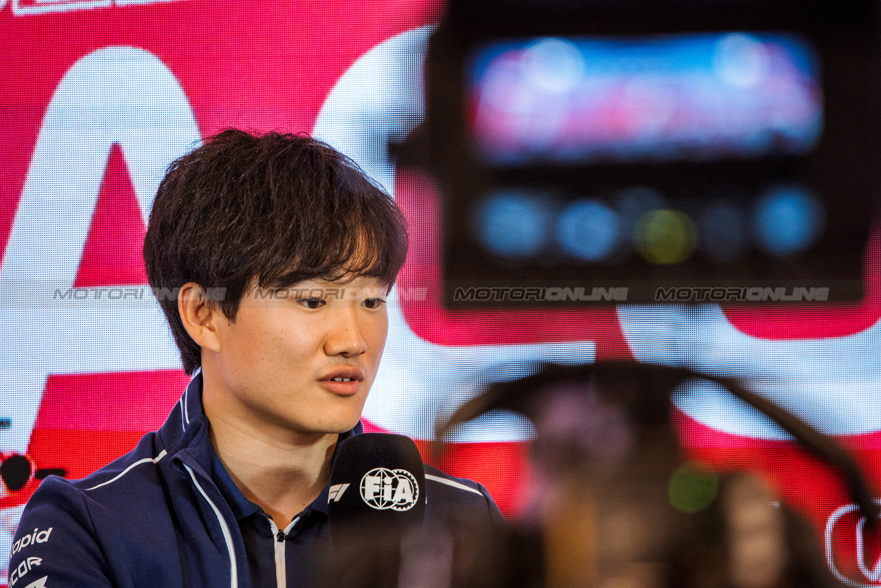 GP MONACO, Yuki Tsunoda (JPN) AlphaTauri in the FIA Press Conference.

25.05.2023. Formula 1 World Championship, Rd 7, Monaco Grand Prix, Monte Carlo, Monaco, Preparation Day.

- www.xpbimages.com, EMail: requests@xpbimages.com ¬© Copyright: Bearne / XPB Images