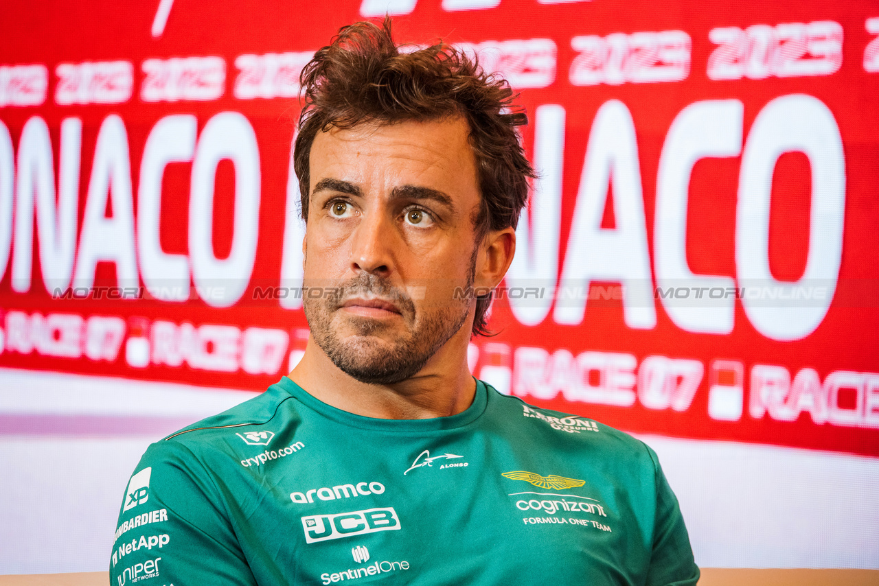 GP MONACO, Fernando Alonso (ESP) Aston Martin F1 Team in the FIA Press Conference.

25.05.2023. Formula 1 World Championship, Rd 7, Monaco Grand Prix, Monte Carlo, Monaco, Preparation Day.

- www.xpbimages.com, EMail: requests@xpbimages.com ¬© Copyright: Bearne / XPB Images