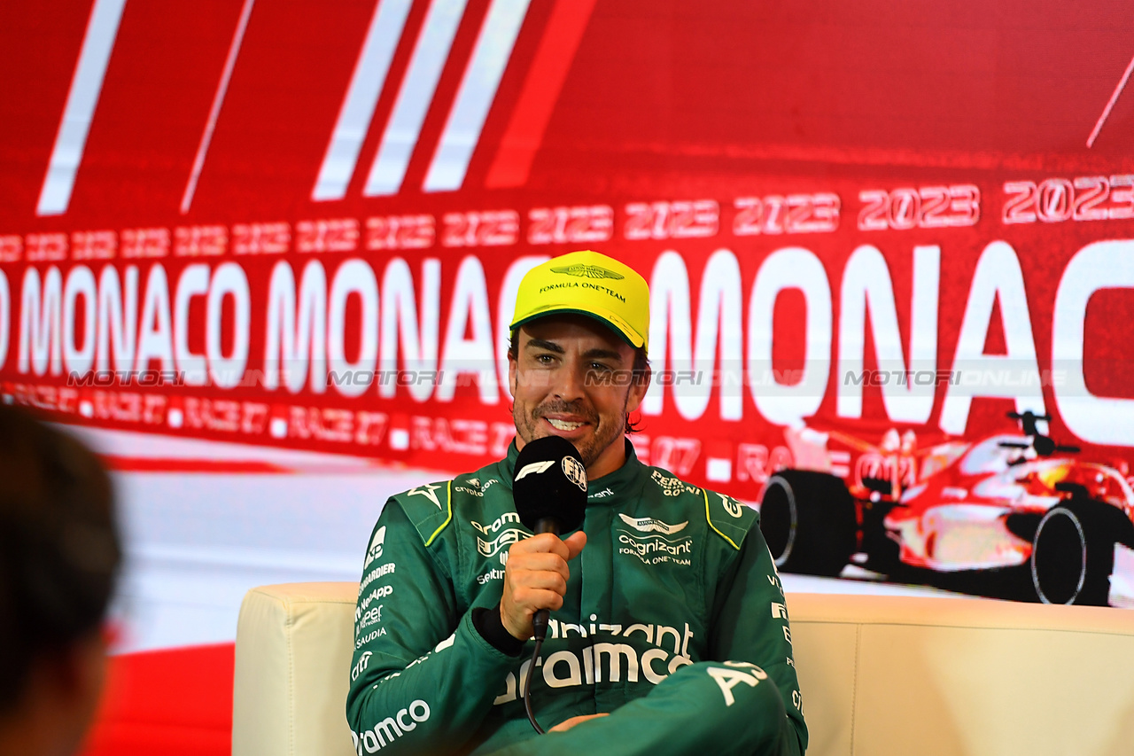 GP MONACO, Fernando Alonso (ESP) Aston Martin F1 Team in the poat qualifying FIA Press Conference.

27.05.2023. Formula 1 World Championship, Rd 7, Monaco Grand Prix, Monte Carlo, Monaco, Qualifiche Day.

- www.xpbimages.com, EMail: requests@xpbimages.com ¬© Copyright: Price / XPB Images