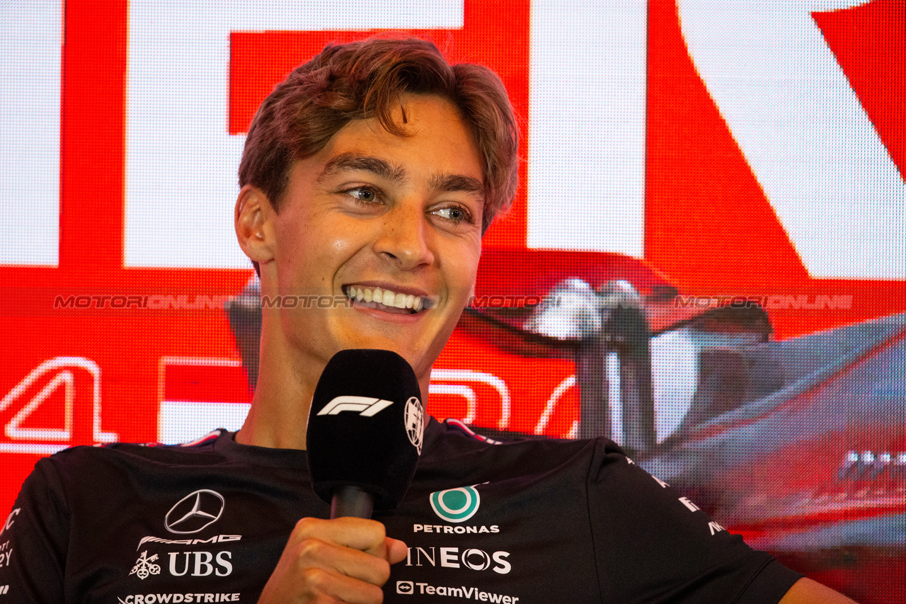 GP OLANDA, George Russell (GBR) Mercedes AMG F1 in the FIA Press Conference.

24.08.2023. Formula 1 World Championship, Rd 14, Dutch Grand Prix, Zandvoort, Netherlands, Preparation Day.

- www.xpbimages.com, EMail: requests@xpbimages.com © Copyright: XPB Images