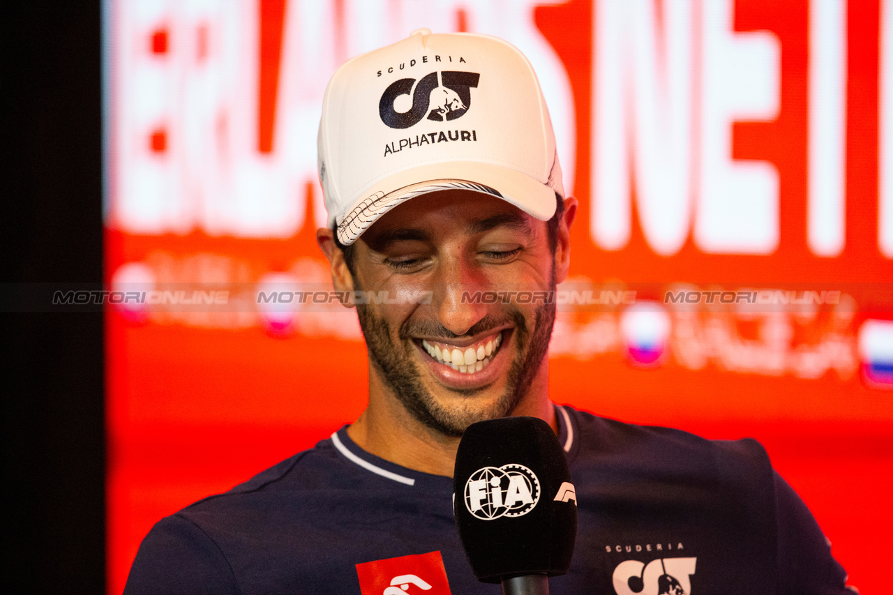 GP OLANDA, Daniel Ricciardo (AUS) AlphaTauri in the FIA Press Conference.

24.08.2023. Formula 1 World Championship, Rd 14, Dutch Grand Prix, Zandvoort, Netherlands, Preparation Day.

- www.xpbimages.com, EMail: requests@xpbimages.com © Copyright: XPB Images
