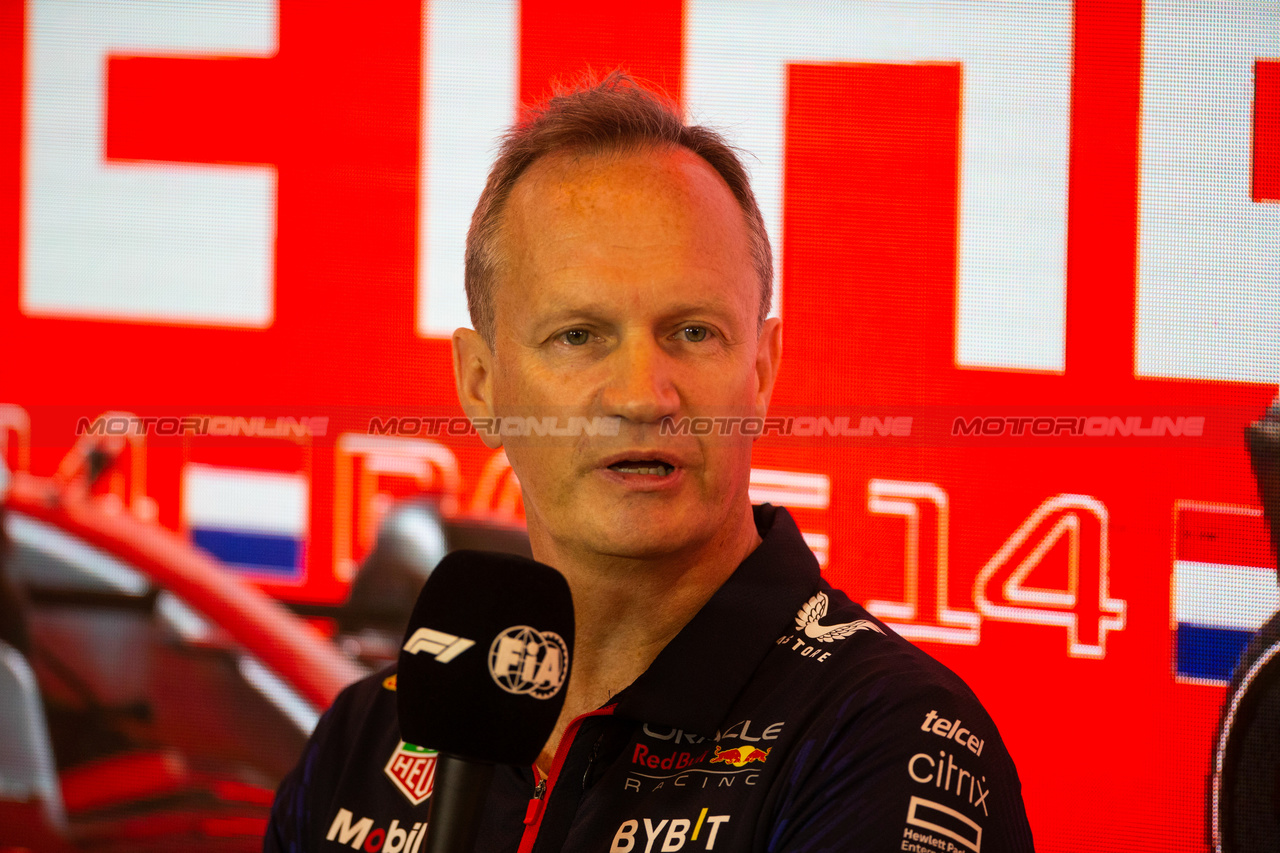 GP OLANDA, Paul Monaghan (GBR) Red Bull Racing Chief Engineer in the FIA Press Conference.

25.08.2023. Formula 1 World Championship, Rd 14, Dutch Grand Prix, Zandvoort, Netherlands, Practice Day.

- www.xpbimages.com, EMail: requests@xpbimages.com © Copyright: XPB Images