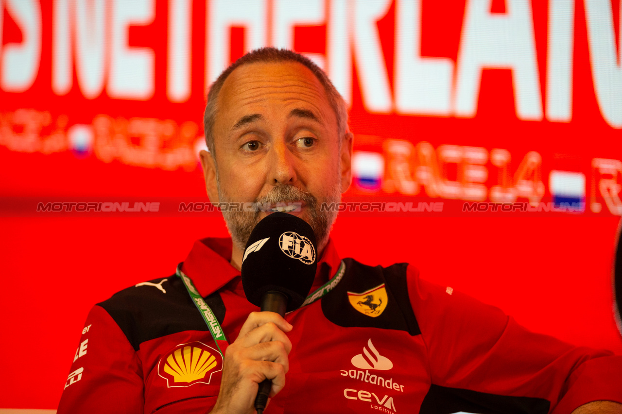 GP OLANDA, Enrico Cardile (ITA) Ferrari Head of the Chassis Area in the FIA Press Conference.

25.08.2023. Formula 1 World Championship, Rd 14, Dutch Grand Prix, Zandvoort, Netherlands, Practice Day.

- www.xpbimages.com, EMail: requests@xpbimages.com © Copyright: XPB Images