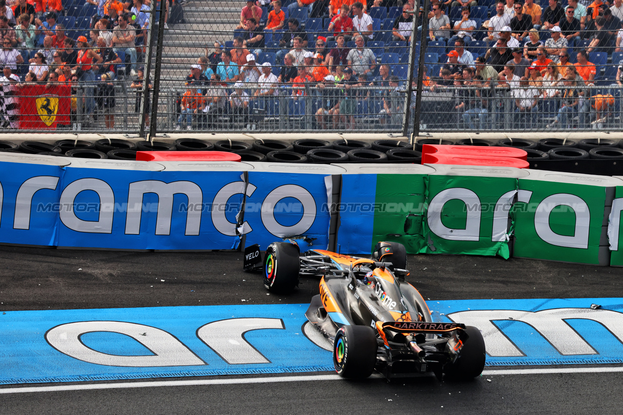 GP OLANDA, Oscar Piastri (AUS) McLaren MCL60 crashed in the second practice session.

25.08.2023. Formula 1 World Championship, Rd 14, Dutch Grand Prix, Zandvoort, Netherlands, Practice Day.

- www.xpbimages.com, EMail: requests@xpbimages.com © Copyright: XPB Images