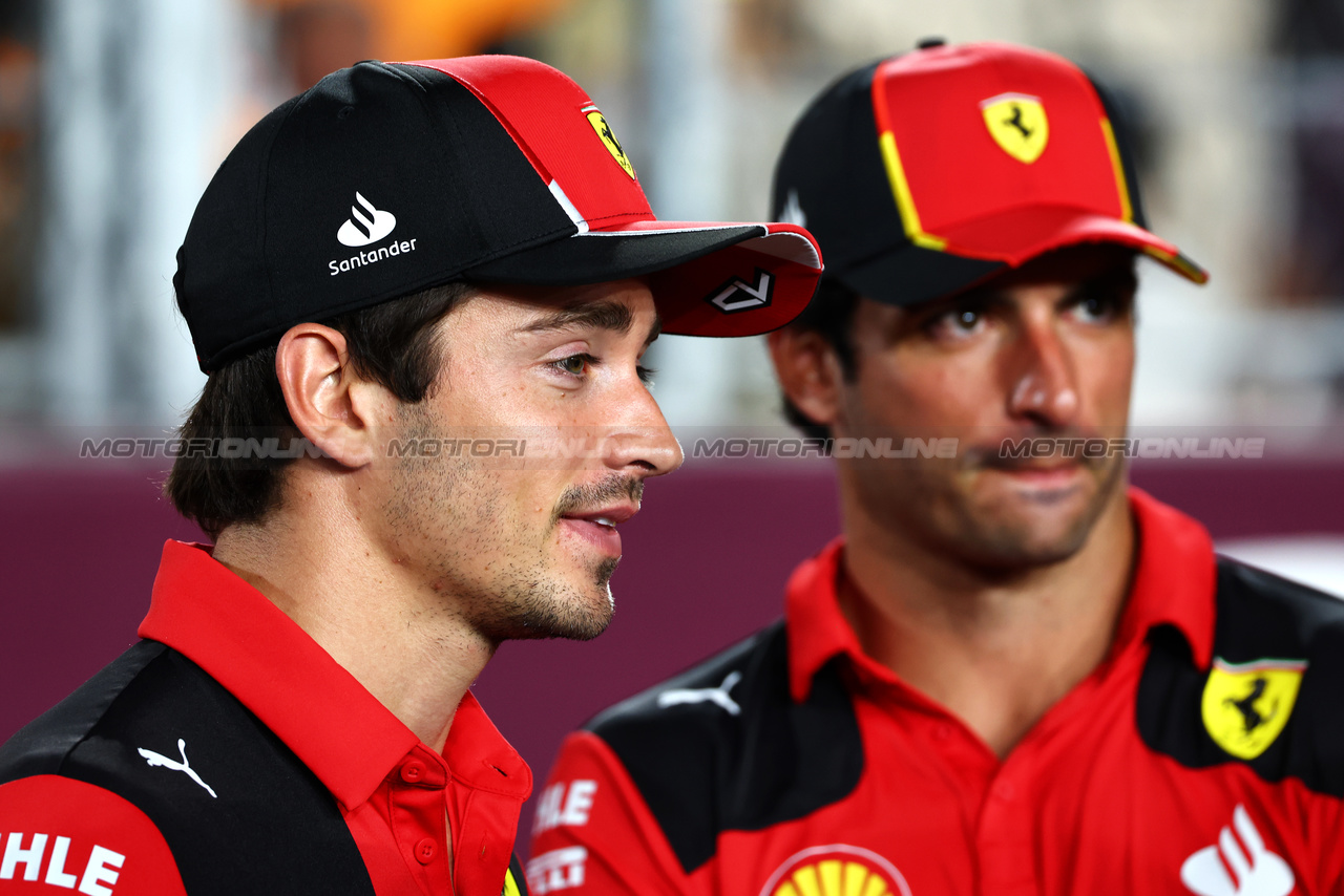 GP QATAR, Charles Leclerc (MON) Ferrari e Carlos Sainz Jr (ESP) Ferrari on the drivers' parade.

08.10.2023. Formula 1 World Championship, Rd 18, Qatar Grand Prix, Doha, Qatar, Gara Day.

 - www.xpbimages.com, EMail: requests@xpbimages.com © Copyright: Coates / XPB Images