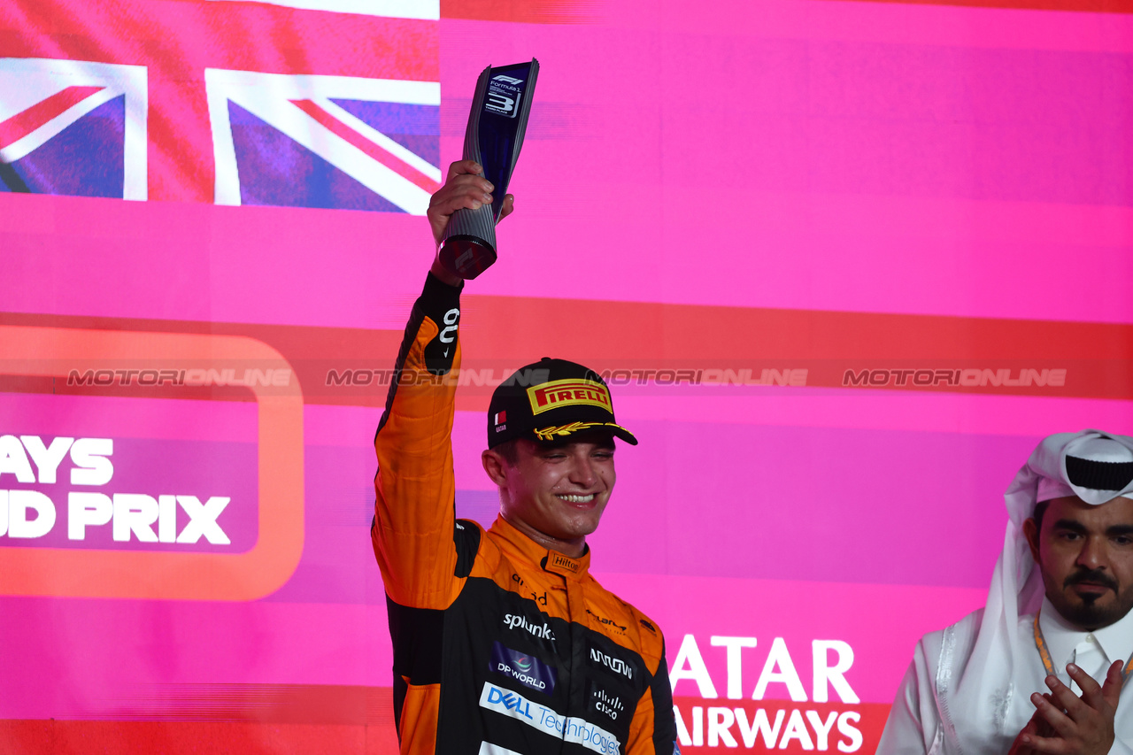 GP QATAR, 3rd place  Lando Norris (GBR) McLaren.
08.10.2023. Formula 1 World Championship, Rd 18, Qatar Grand Prix, Doha, Qatar, Gara Day.
- www.xpbimages.com, EMail: requests@xpbimages.com © Copyright: Batchelor / XPB Images