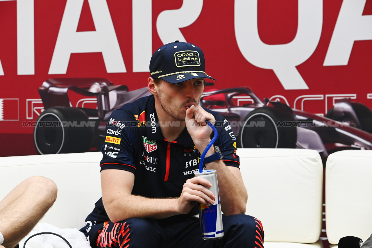 GP QATAR, Max Verstappen (NLD) Red Bull Racing in the post race FIA Press Conference.

08.10.2023. Formula 1 World Championship, Rd 18, Qatar Grand Prix, Doha, Qatar, Gara Day.

- www.xpbimages.com, EMail: requests@xpbimages.com © Copyright: XPB Images