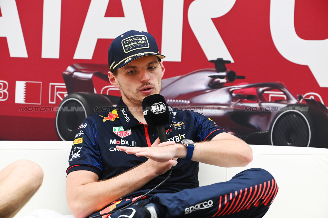 GP QATAR, Max Verstappen (NLD) Red Bull Racing in the post race FIA Press Conference.

08.10.2023. Formula 1 World Championship, Rd 18, Qatar Grand Prix, Doha, Qatar, Gara Day.

- www.xpbimages.com, EMail: requests@xpbimages.com © Copyright: XPB Images