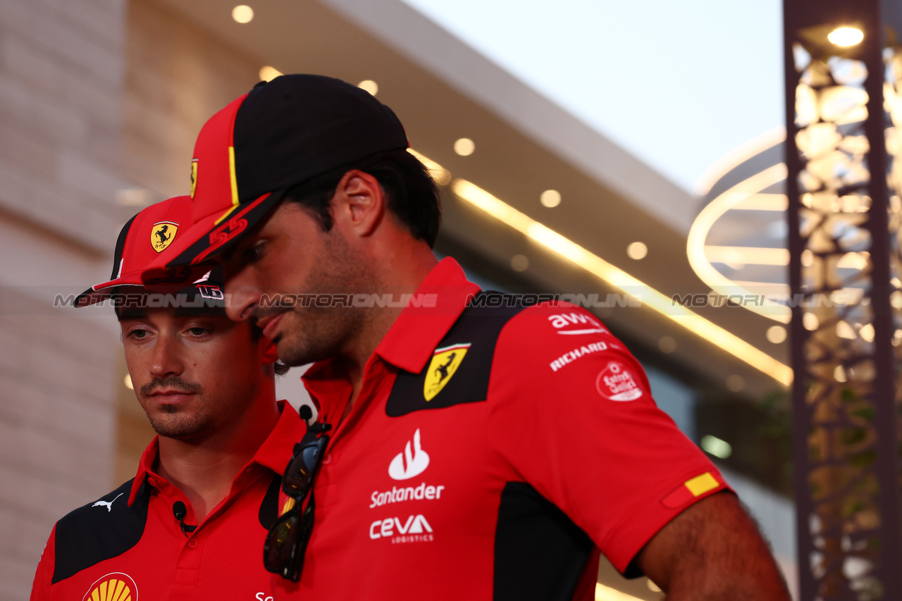 GP QATAR, (L to R): Charles Leclerc (MON) Ferrari with team mate Carlos Sainz Jr (ESP) Ferrari.

05.10.2023. Formula 1 World Championship, Rd 18, Qatar Grand Prix, Doha, Qatar, Preparation Day.

 - www.xpbimages.com, EMail: requests@xpbimages.com © Copyright: Coates / XPB Images