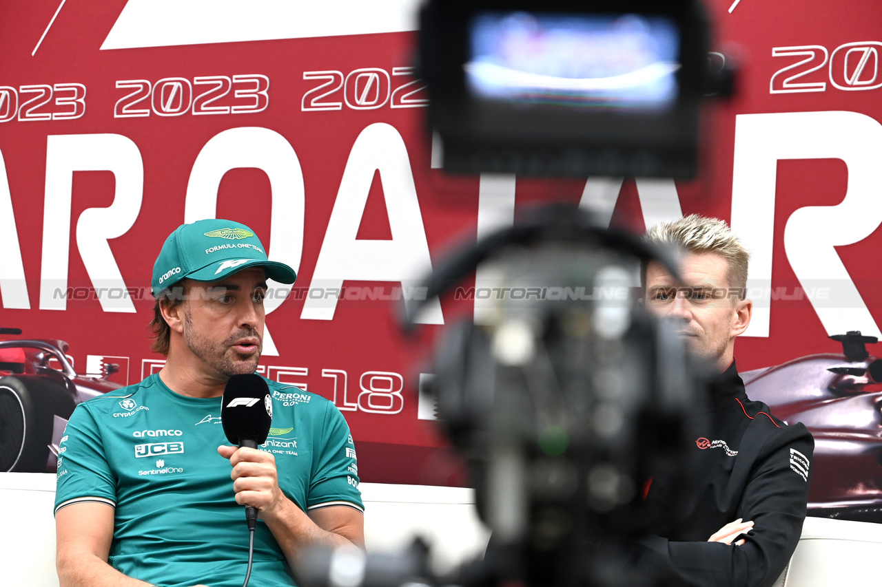 GP QATAR, Fernando Alonso (ESP) Aston Martin F1 Team in the FIA Press Conference.

05.10.2023. Formula 1 World Championship, Rd 18, Qatar Grand Prix, Doha, Qatar, Preparation Day.

- www.xpbimages.com, EMail: requests@xpbimages.com © Copyright: XPB Images