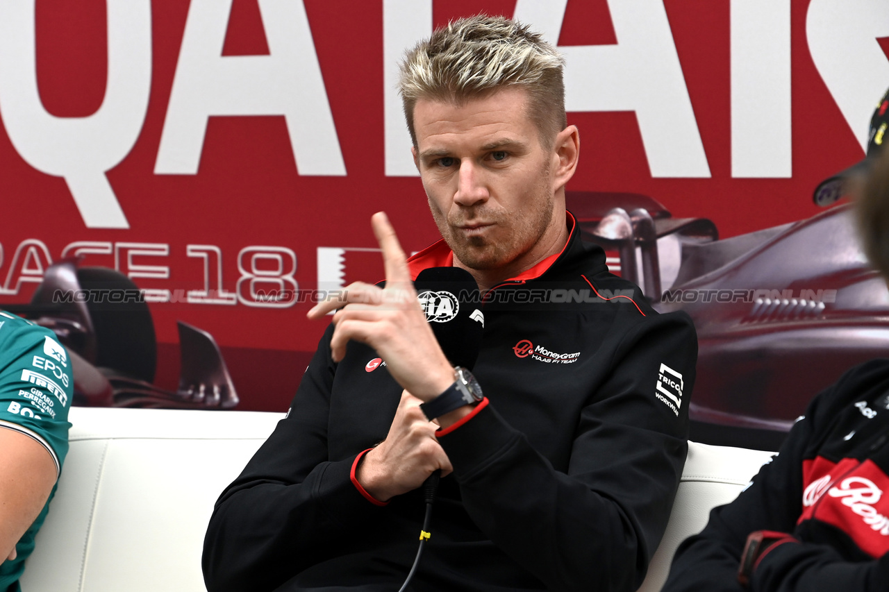 GP QATAR, Nico Hulkenberg (GER) Haas F1 Team in the FIA Press Conference.

05.10.2023. Formula 1 World Championship, Rd 18, Qatar Grand Prix, Doha, Qatar, Preparation Day.

- www.xpbimages.com, EMail: requests@xpbimages.com © Copyright: XPB Images