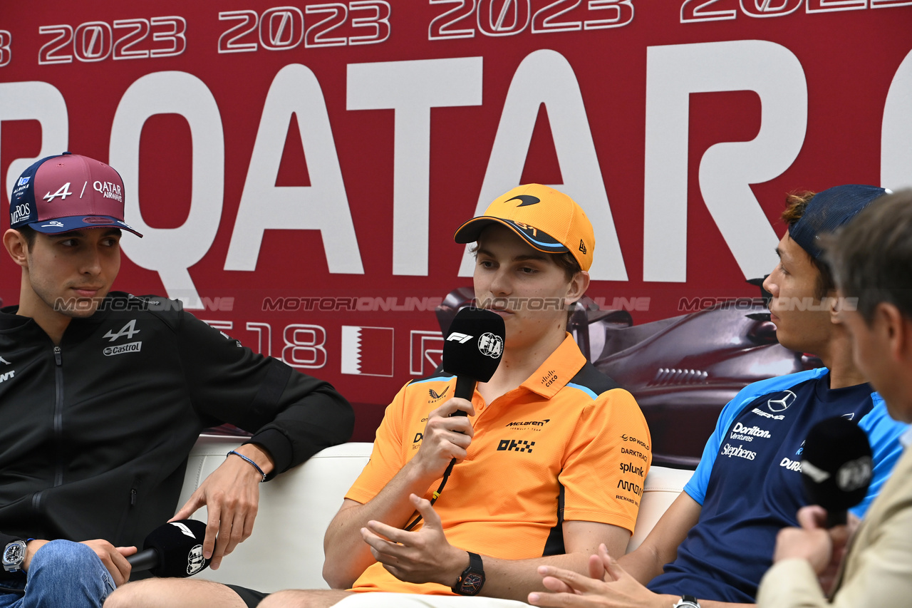 GP QATAR, Oscar Piastri (AUS) McLaren in the FIA Press Conference.

05.10.2023. Formula 1 World Championship, Rd 18, Qatar Grand Prix, Doha, Qatar, Preparation Day.

- www.xpbimages.com, EMail: requests@xpbimages.com © Copyright: XPB Images