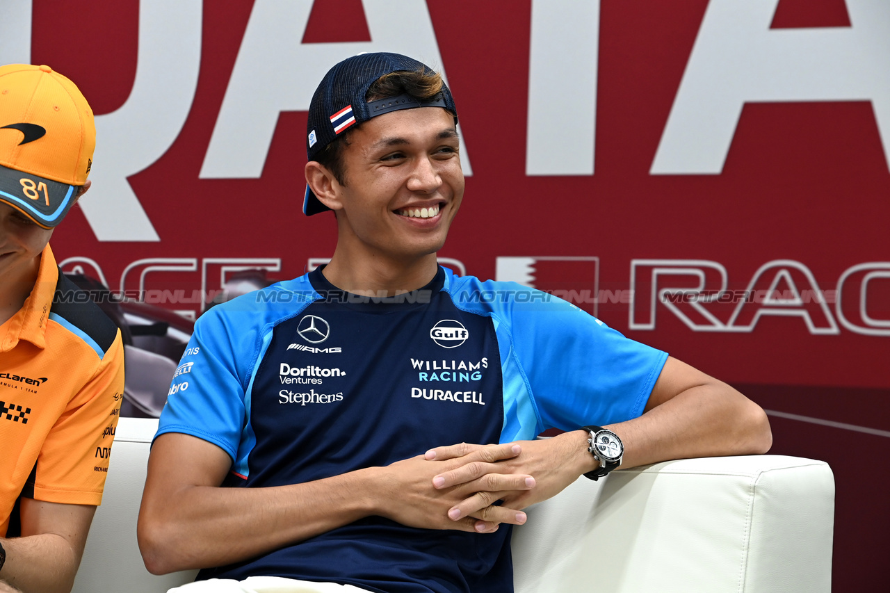 GP QATAR, Alexander Albon (THA) Williams Racing in the FIA Press Conference.

05.10.2023. Formula 1 World Championship, Rd 18, Qatar Grand Prix, Doha, Qatar, Preparation Day.

- www.xpbimages.com, EMail: requests@xpbimages.com © Copyright: XPB Images