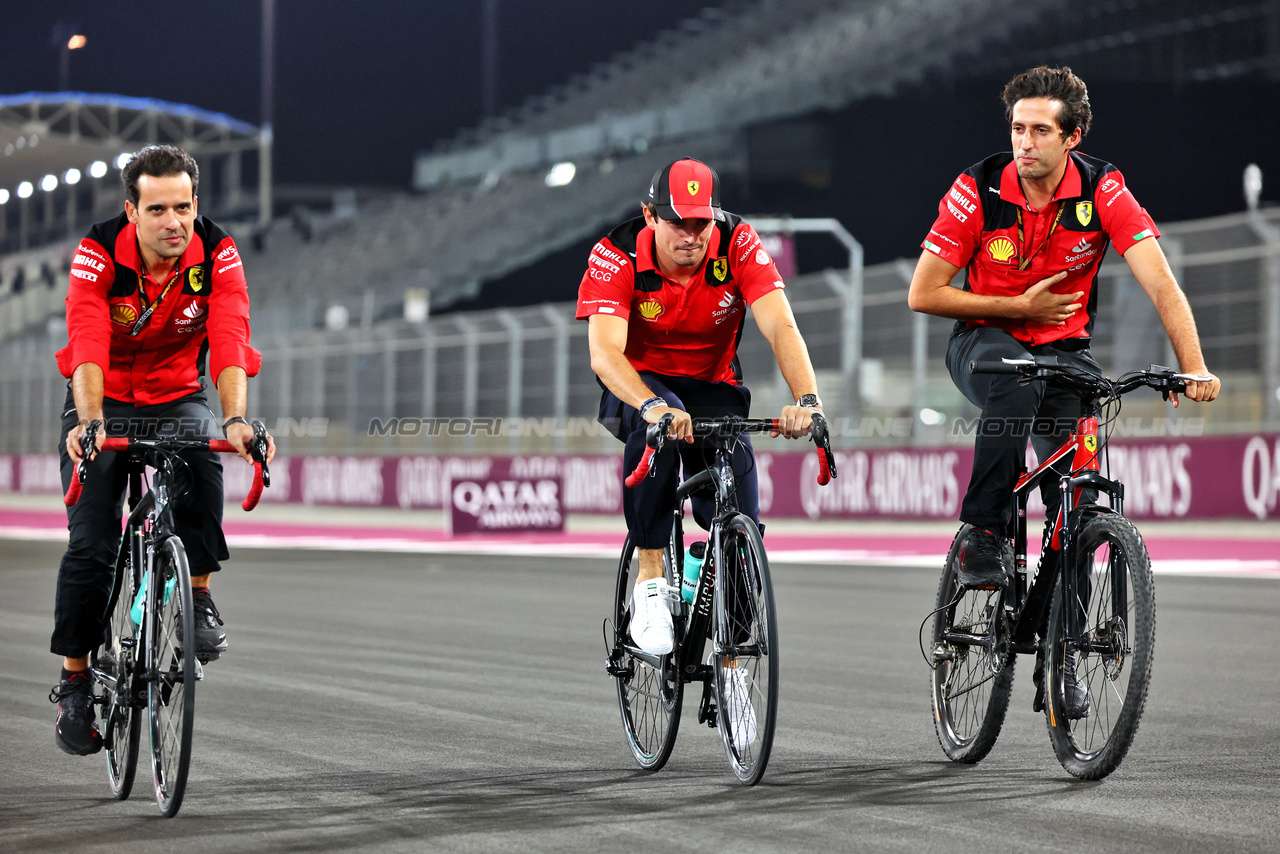 GP QATAR, Charles Leclerc (MON) Ferrari rides the circuit with the team.

05.10.2023. Formula 1 World Championship, Rd 18, Qatar Grand Prix, Doha, Qatar, Preparation Day.

- www.xpbimages.com, EMail: requests@xpbimages.com © Copyright: Batchelor / XPB Images