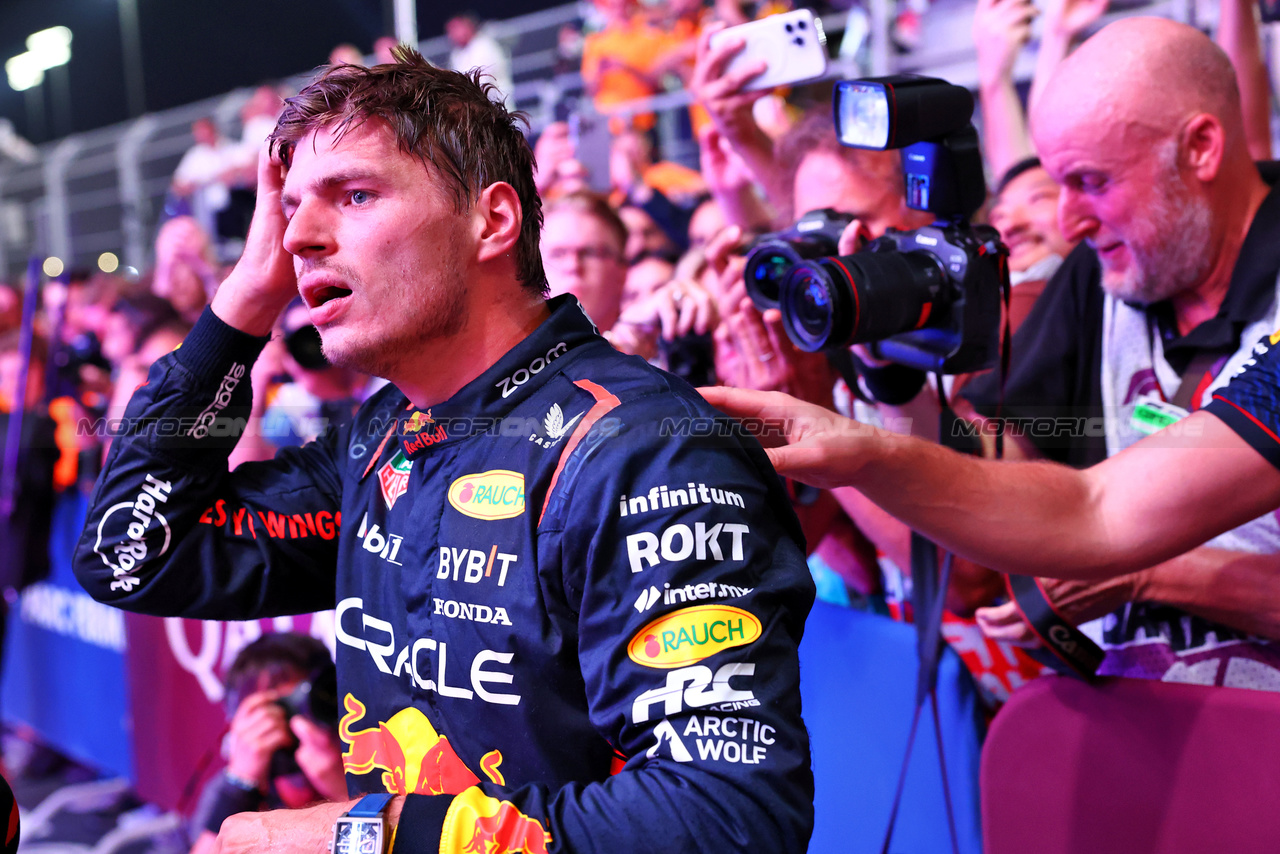 GP QATAR, Max Verstappen (NLD) Red Bull Racing celebrates winning his third World Championship in Sprint parc ferme.

07.10.2023. Formula 1 World Championship, Rd 18, Qatar Grand Prix, Doha, Qatar, Sprint Day.

- www.xpbimages.com, EMail: requests@xpbimages.com © Copyright: Charniaux / XPB Images